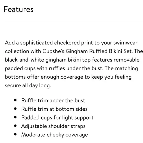 Cupshe 🆕  gingham plaid ruffled sexy black white ruffle womens bikini xs