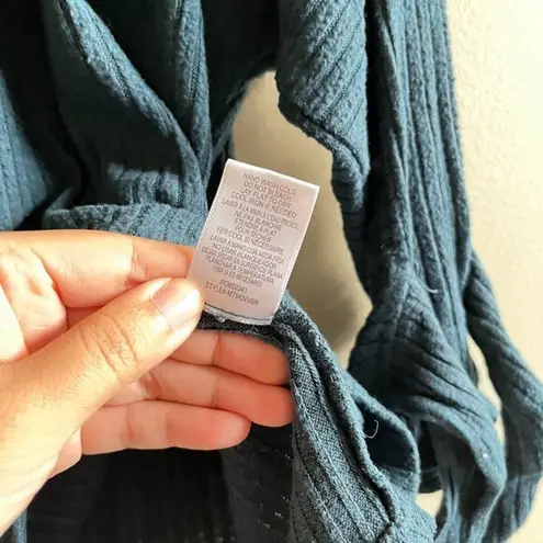 Bobeau 3/4 Tie Sleeve Ribbed Knit Top In Dark Teal Womens Size M Boat Neck