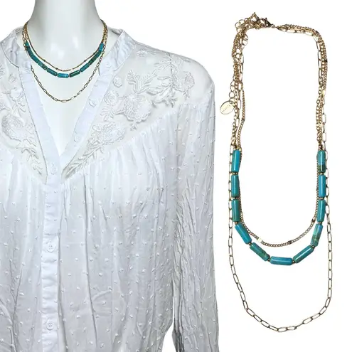 Faux Turquoise Beaded Gold Tone Chain Layered Claire’s Necklace Boho 14.5