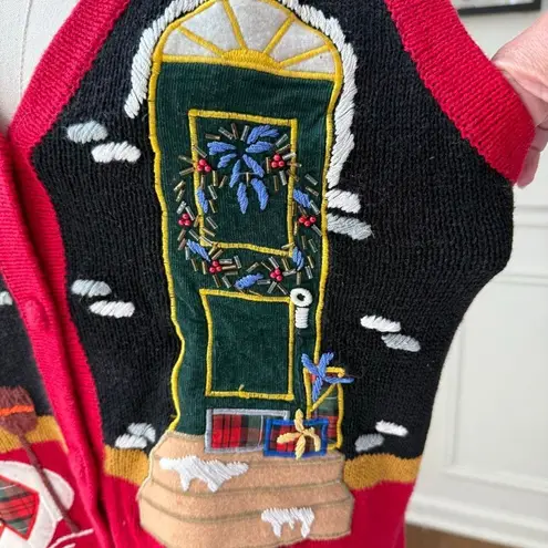 Vintage OHI Christmas Appliqué Embroidered Button Front Sweater Vest S Red