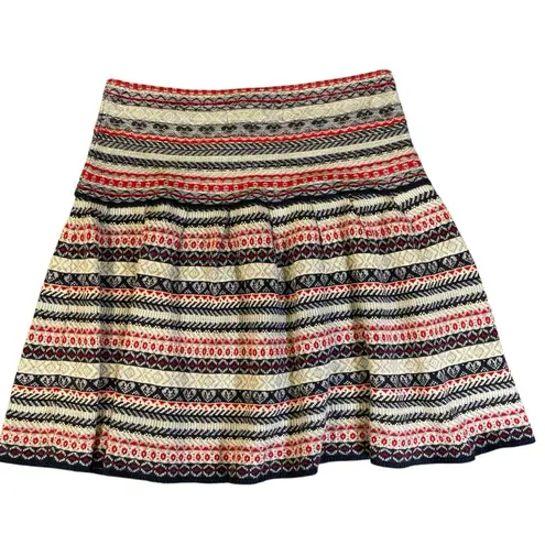 Knitted crochet pleated flare sweater holiday Christmas ski preppy striped skirt Blue Size M