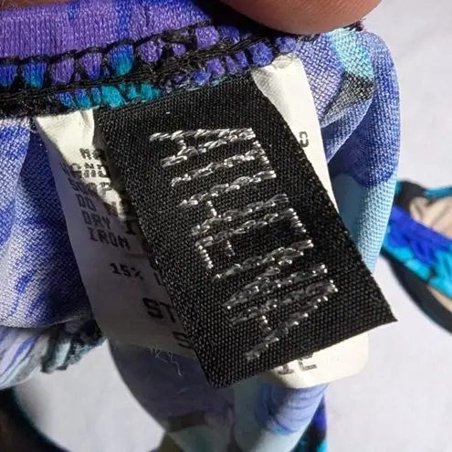 Vtg 1990s Athena Blue Black Floral 2 Pc Underwire Nylon High Rise Bikini Sz 12