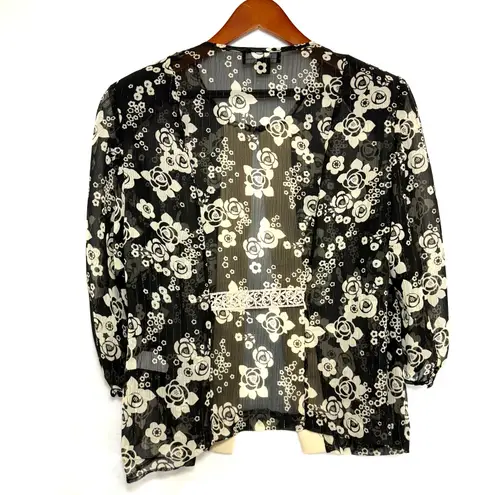 R & M Richards VTG 14 Plus Floral Sheer 3/4 Sleeve Top Open Embroidered Grandma