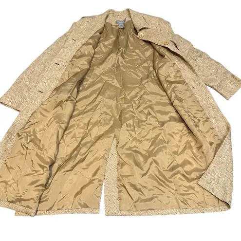 Women's Silk Wool Blend Tan Tweed Overcoat Size 12 Mid