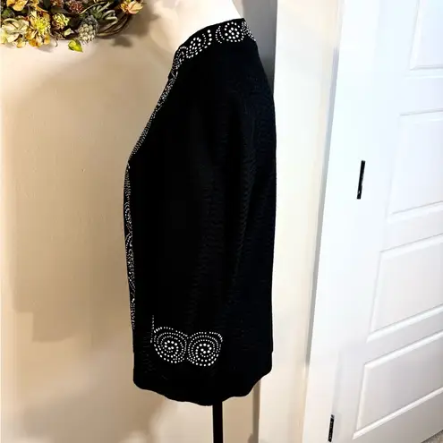 Ming Wang Textured Beaded One Hook Knit Cardigan Jacket in Black Womens S💚