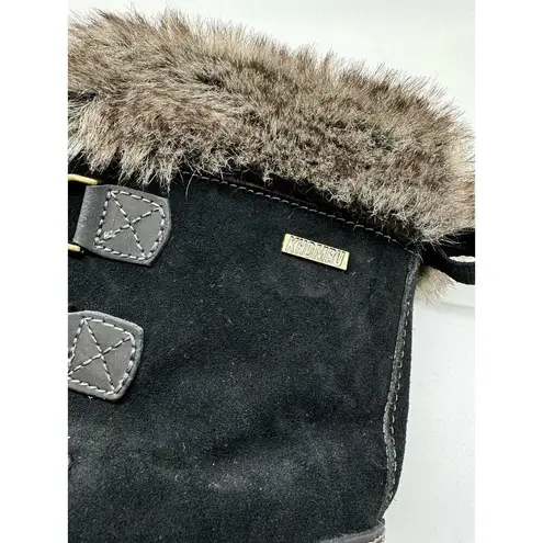 Khombu Slope Black Fur Lined Suede Leather Winter Lace Up Waterproof Boots Sz 7