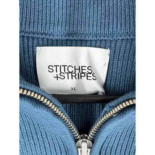 Revolve Stitches & Stripes Eva Half Zip Ribbed Sweater Sweatshirt Size XL Blue