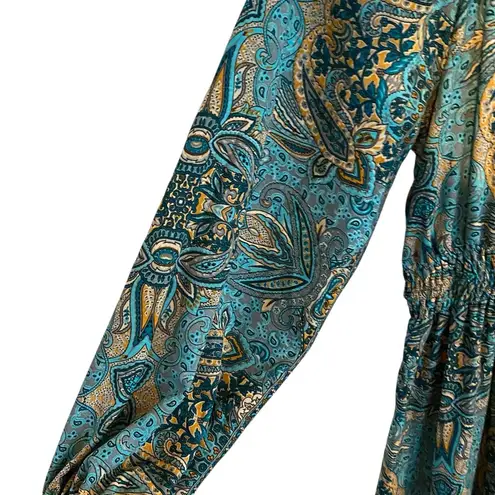 Anthropologie Boemo Peasant Boho Maxi Dress balloon sleeve Tealgold Paisley Fall Blue Size undefined