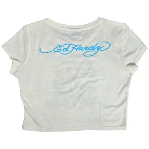 Ed Hardy Rhinestone Butterflies Cropped Baby T-Shirt L NWT