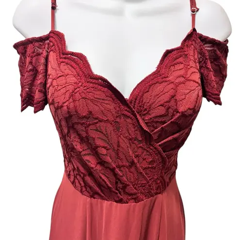 David’s Bridal Off Shoulder Lace Top Chiffon Skirt Long Formal Gown Sz 6 Orange