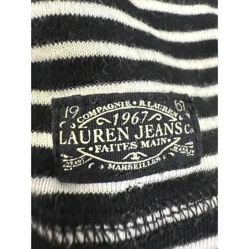 Lauren Ralph Lauren Sweater Womens Medium Black White Stripe Pullover Patch Zip