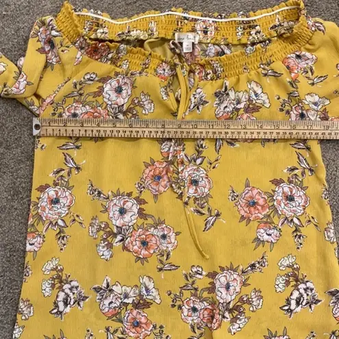 Nine Britton || Mustard floral print long sleeve flowy blouse