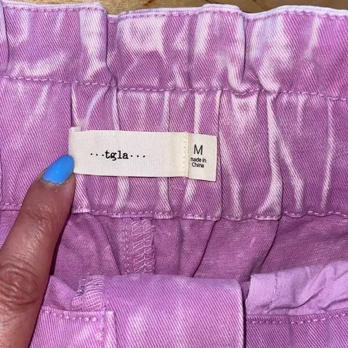 Francesca's TGLA Corleen Ruffled Paperbag Denim Shorts Pink Purple Medium