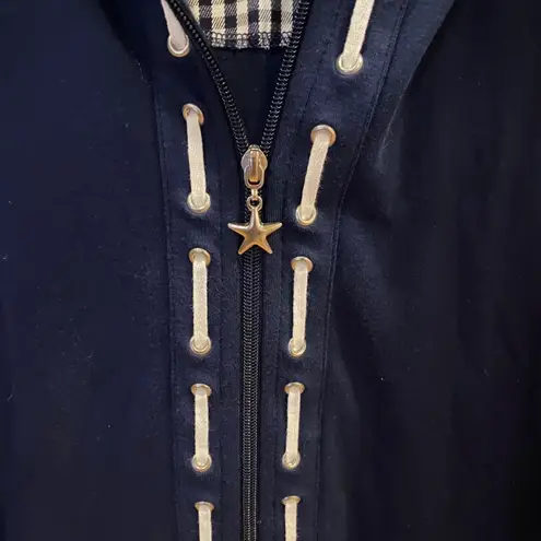 Breckenridge Blue White Gingham Zip Up Hoodie Coastal Preppy Sweatshirt M