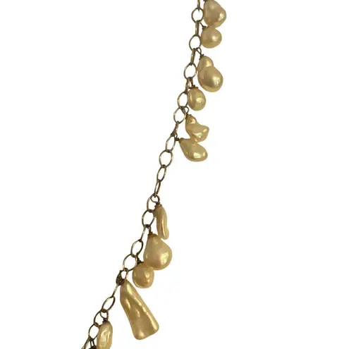 Vintage Sterling Silver Baroque Pearl Y Drop Necklace Collar Estate Adj 17" READ