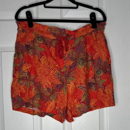 HOUSE OF HARLOW 1960 Tropical Floral Backless Tank And Shorts Set Linen Blend M Orange Size M