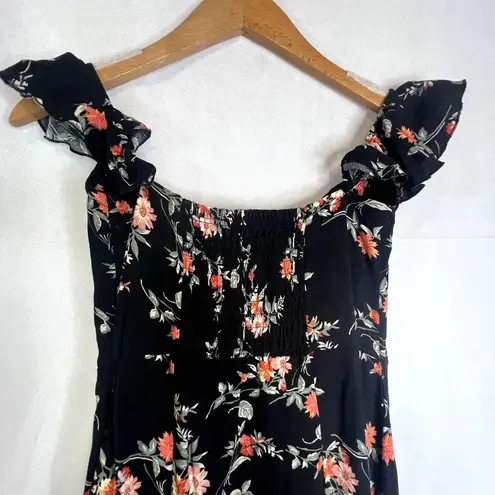 Ambiance Floral Flutter Sleeve Maxi Dress Split Skirt Size Small Black