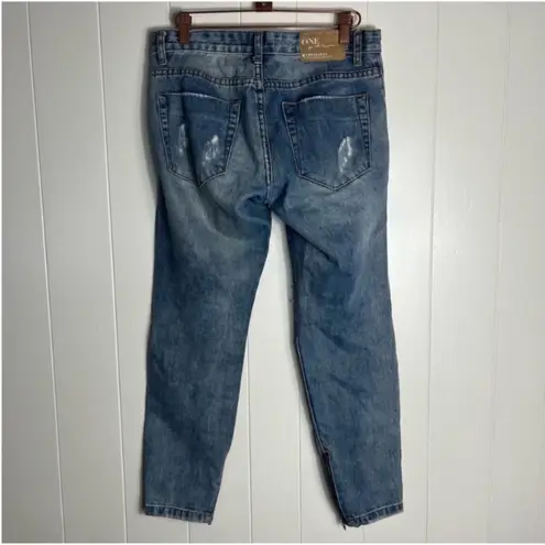 One Teaspoon  Jeans Trashed Freebird Distressed Ripped Skinny Crop Zip Ankle 26