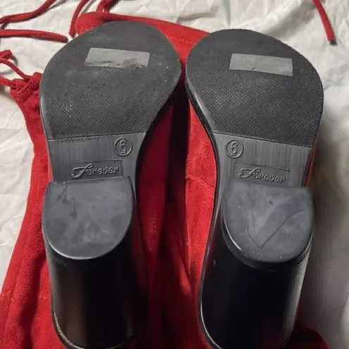Forever Dream Pairs Over the Knee Suede Boots Red Sz 6 Strap Ties PullUp Holiday