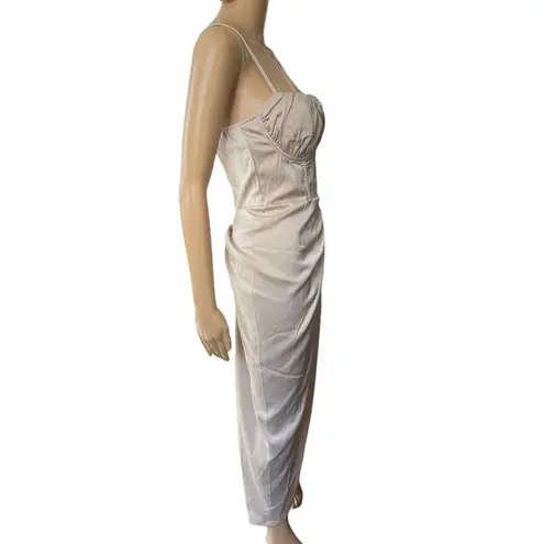 Pretty Little Thing  Beige Ruched Underwire Cup Corset Bustier Draped Maxi Dress