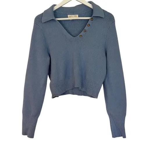 Happily Grey blue ribbed collared cropped sweater large Blue