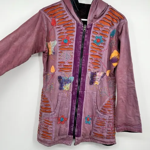 Rising International Hippie Boho Hippie Butterflies Embroidered Reversible Zip Size M