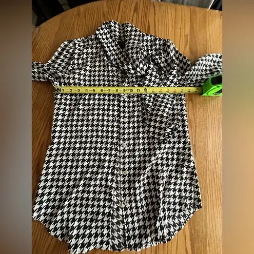 Kardashian Kollection  Blouse Houndstooth Bow Long Sleeve Dark Academia Sz XS