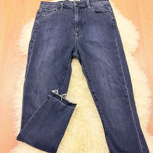 Parker Smith Faded Black High Rise Stretch Skinny Jeans Raw Hem 28