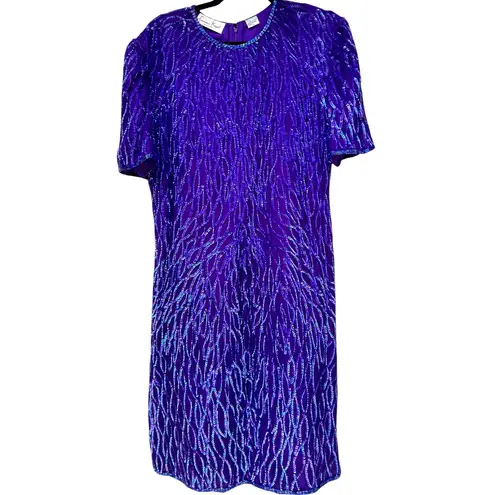 Laurence Kazar Vintage Beaded Purple Sequin Silk Party Dress Size XL in EUC - Image 2