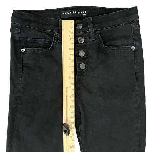 Veronica Beard Black Raven High Rise Button Fly Skinny Jeans Size 26 Denim