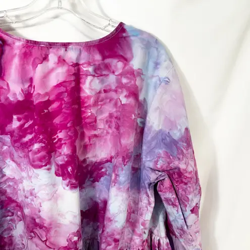 Free Assembly Plus Size 1X Top Handmade Tie Dye Peplum Pink Tie Front Tunic 943