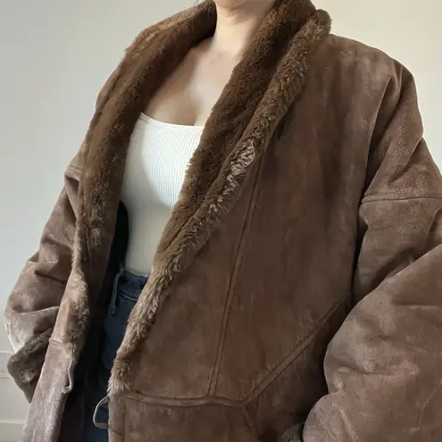 Vintage Spiegel Suede Leather Coat Faux Fur Lined Chocolate Brown Jacket Size M