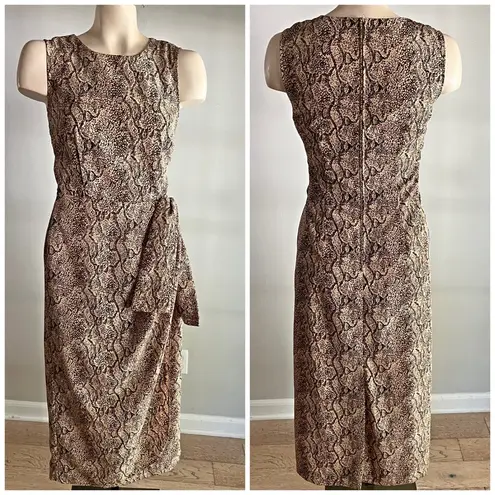 VINTAGE 90’s animal print snake wrap style midi dress sophisticated safari chic Black Size 8