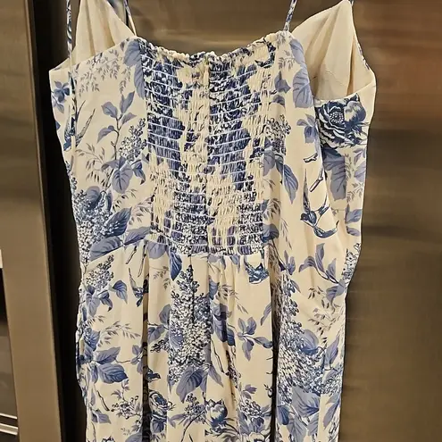 Reformation 💕💕 Kourtney Dress ~ Pompadour Blue Floral Bird Print 4 NWOT