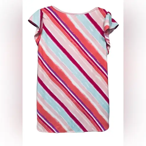 Flamingo Stripe Multicolored Pattern Short Sleeve Blouse Size Large Top