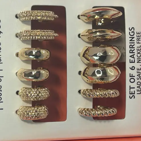 House of Harlow 1960 Set of 6 Gold Tone Hoop Earrings Lead Safe Nickel Free