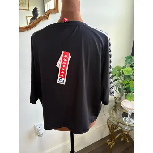 Kappa Banda Crop Top Athleisure Logo T-Shirt 3/4 Sleeve Black White Large New