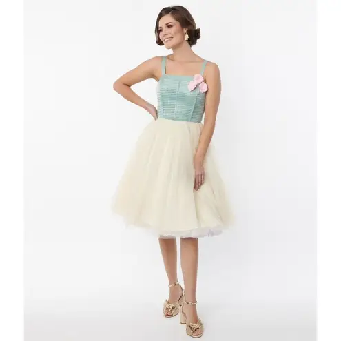 Unique Vintage  Sage & Ivory Tulle Swing Dress Retro 50's Prom Plus Size 4X 22 24