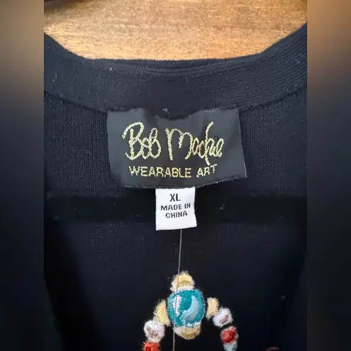 Bob Mackie Women’s Black Wearable Art Feather Cardigan Sweater Dream Catcher