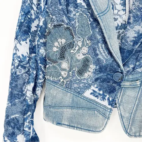 Desigual NWT Satin Denim Patchwork Blazer 38 (Small) Blue