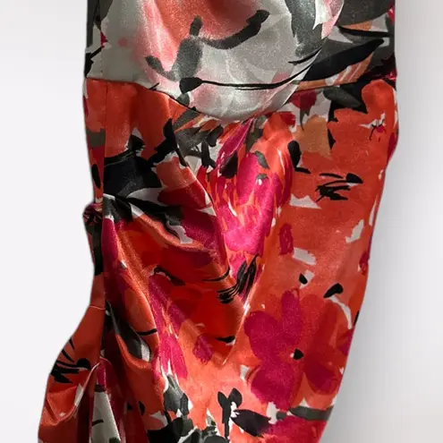 London Times Satin Dress Women's Size 8 Floral Ruched One Shoulder Midi Formal - Image 4