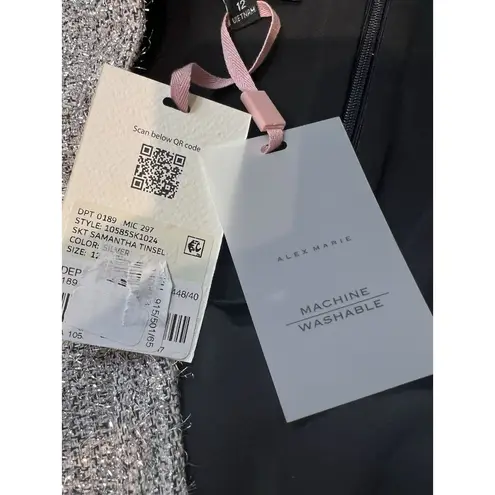 Alex Marie Samantha Tinsel Mini Skirt Size 12 Silver Metallic Zipper Sparkle