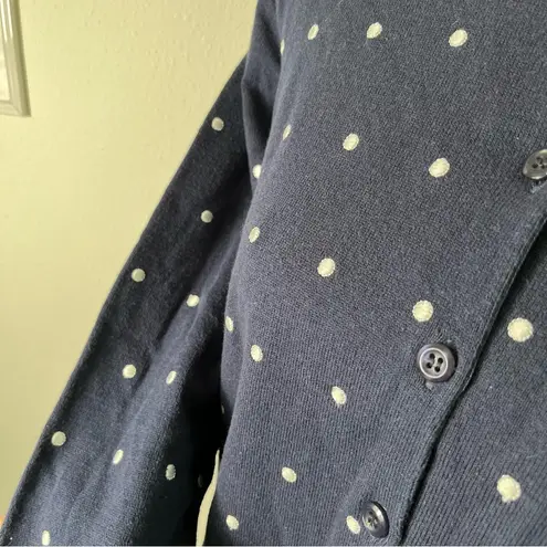 Orvis Vintage 90s Navy Blue White Polka Dot Button Cardigan Sweater Womens Large