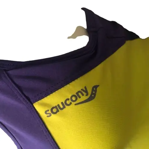 Saucony Bra Top Racerback Tank Zip Pocket On Back Size S Purple/Chartreuse Bike