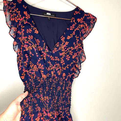 Slate + Willow Navy Smocked Waist Red Orange Printed Florals Dress Size XS
