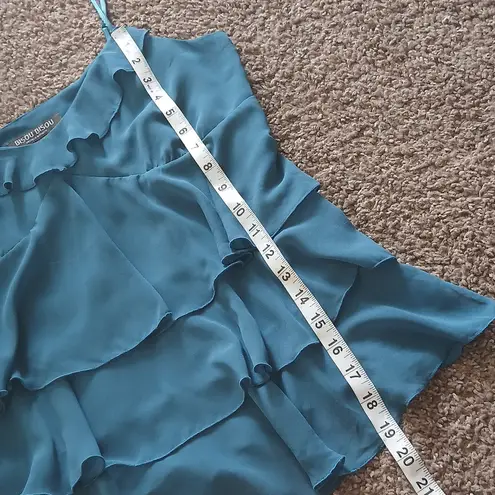 Bisou Bisou by Michele Bohbot teal ruffle spaghetti strap tank top size 8