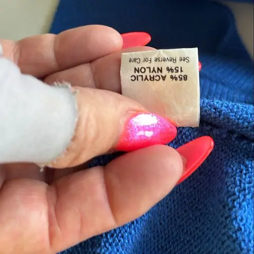 Vivanti Vintage Blue and Gold Cowl Neck Sweater with Fine Knit Texture Size 8