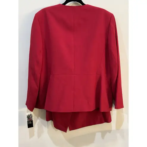 Le Suit Plus Size Cascade Ruffle Skirt Suit Set Size 16W Cherry Red !!