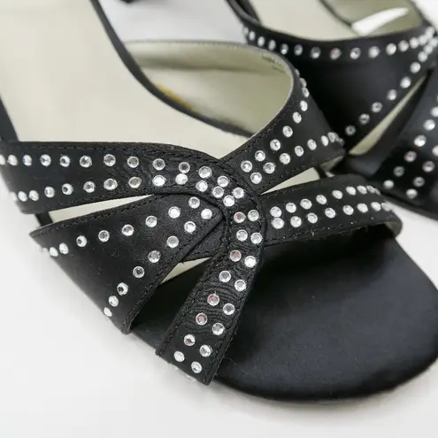 Metaphor Vintage Y2K Black Satin Rhinestone Heels