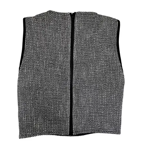 Maje Larza Black White Jacquard Sleeveless Cropped Top Size 1/Small NWT